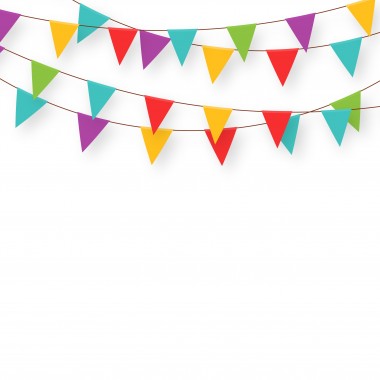 Carnival garland with flags. Decorative colorful party pennants for birthday celebration, festival and fair decoration. Holiday background with hanging flags. Vector